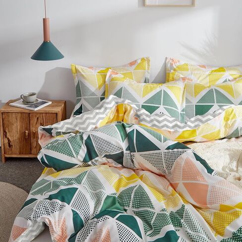 3 Piece Duvet Cover Set Queen (1 All Season Design Summer Duvet Cover + 2 Pillow Shams) with Colorful Dots, 800 - TC Comforter Cover with Zipper Closure, 4 Corner Ties - Pink Gray Yellow Circles in Kuwait