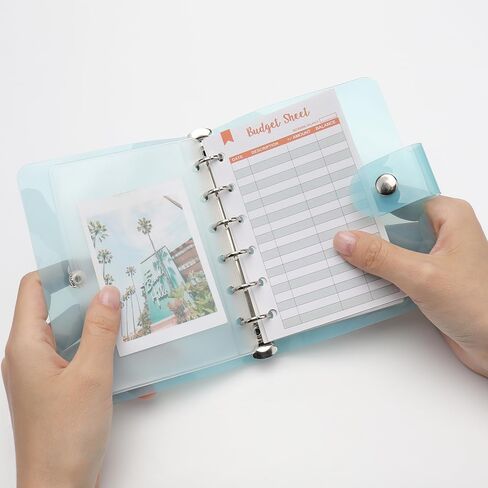 A6 Binder Cover Blue 6 Ring Budget Binder PVC Planner Notebook Binders Snap Button Closure Shell Protector Folders for A6 Refill Paper Binder Inserts Pockets Cash Envelopes (Blue, A6) in Kuwait