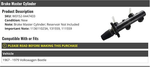 Brake Master Cylinder - متوافقة مع 1967-1979 Volkswagen Beetle in Saudi Arabia