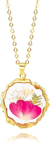 14k Gold Plated Pressed Flower Pendant Necklace for Women,birthday gifts for mom,Fashion Necklace Jewelry in Kuwait