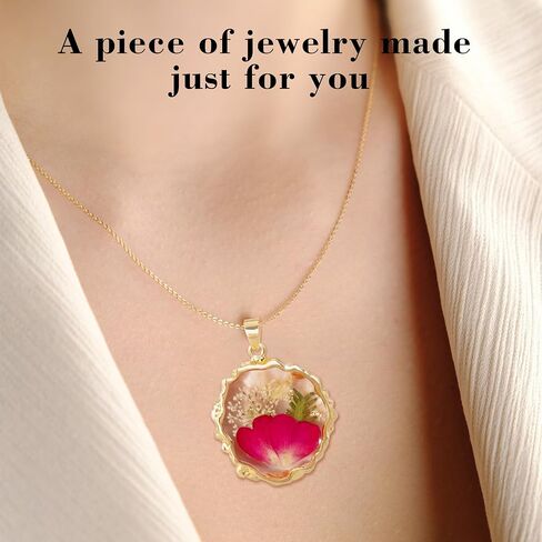 14k Gold Plated Pressed Flower Pendant Necklace for Women,birthday gifts for mom,Fashion Necklace Jewelry in Kuwait