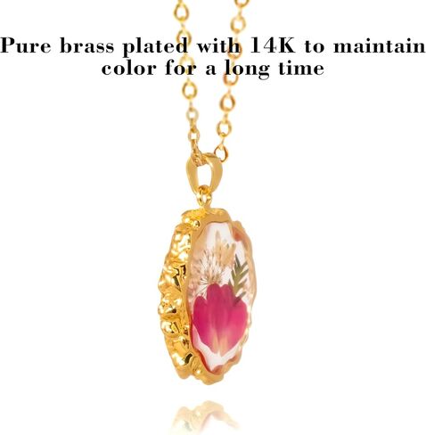 14k Gold Plated Pressed Flower Pendant Necklace for Women,birthday gifts for mom,Fashion Necklace Jewelry in Kuwait