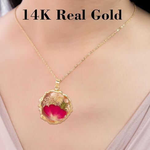 14k Gold Plated Pressed Flower Pendant Necklace for Women,birthday gifts for mom,Fashion Necklace Jewelry in Kuwait