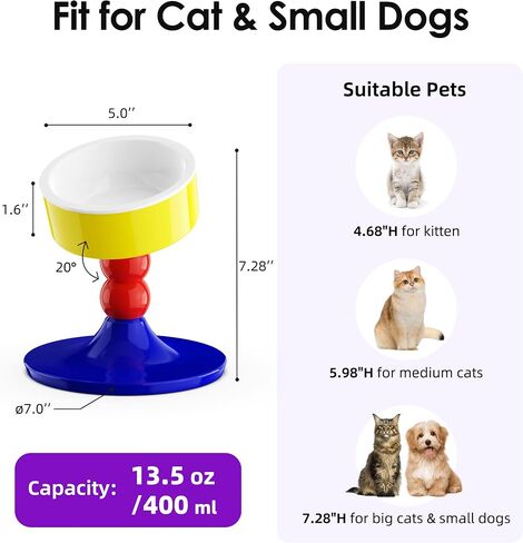 Ceramic Elevated Raised Cat Bowls,3 Heights Adjustable Raised Dog Bowl Stand for Indoor Cats and Small Dogs,15° Tilted Cat Food Feeding Dishes，Adjusts to 4.69", 5.98", 7.28" (Pink & White) in Kuwait