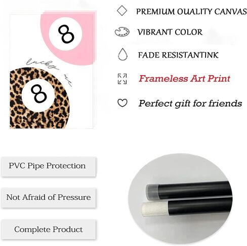 Yufxstzv 3pcs Pink Cheetah Wall Art Leopard Bow Print Fashion Lucky 8 ملصق كرة ملصق Lips Lips Canvas Decor in Saudi Arabia