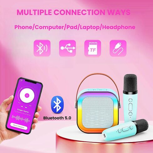 آلة الكاريوكي للأطفال ، آلة Kids Karaoke للبنات مع 2 ميكروفونات لاسلكية ، Mini Portable Bluetooth مكبرات الصوت Kids Karaoke Gifts for Girls and Boys Family Party in Kuwait