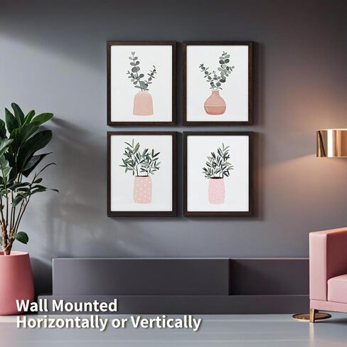 Art3dwallpanels Botanical Wall Art, Set of 4 Green Plants Wood Picture Frames Wall Decor Prints, Aesthetic Watercolor Botanical Poster for Bedroom Laundry Room Art Wall Hanging, Black Frame 8'' x 10'' in Kuwait