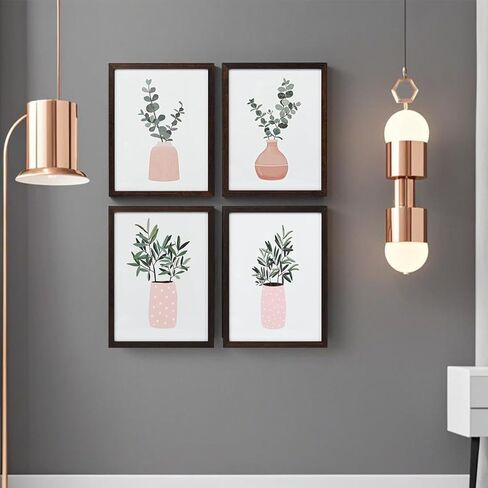 Art3dwallpanels Botanical Wall Art, Set of 4 Green Plants Wood Picture Frames Wall Decor Prints, Aesthetic Watercolor Botanical Poster for Bedroom Laundry Room Art Wall Hanging, Black Frame 8'' x 10'' in Kuwait