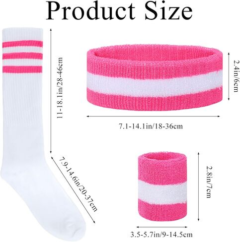 5 Pieces Striped Sweatbands Sock Set Sports Headband High Tube Socks and Wristbands for Women Men Sports 80s Party 80s Accessories Costumes in Kuwait