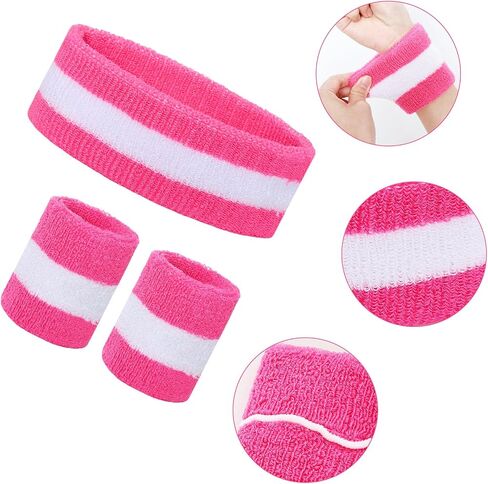 5 Pieces Striped Sweatbands Sock Set Sports Headband High Tube Socks and Wristbands for Women Men Sports 80s Party 80s Accessories Costumes in Kuwait