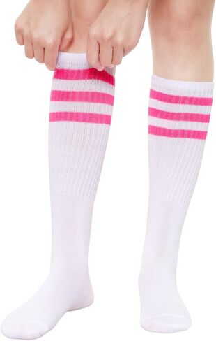 5 Pieces Striped Sweatbands Sock Set Sports Headband High Tube Socks and Wristbands for Women Men Sports 80s Party 80s Accessories Costumes in Kuwait