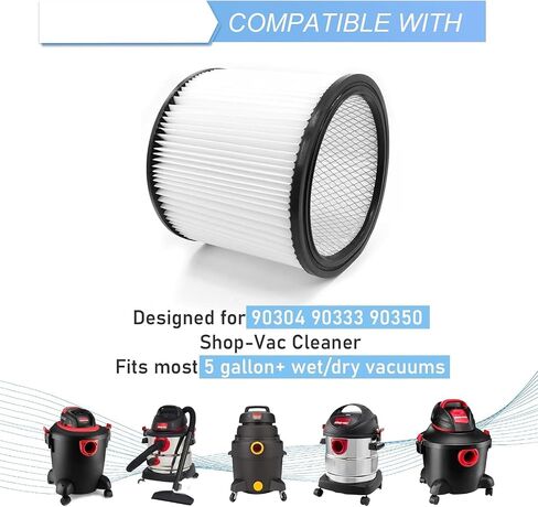 مرشح استبدال Cero 90304 لـ SHOP VAC 90304 ، 90350 ، 90333 ، 90585 ، 5 جالون وفوق منظفات الفراغ الرطب/الجاف (مرشحان بديلان+2 أغطية+4 مرشحات الأكمام الرغوية) in Kuwait