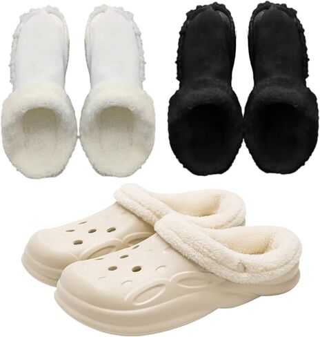 Winter Warm Fur Insoles, 2 Pairs Unisex Home Slippers Inserts, Removable Washable for Shoes, Boots, Slippers. (Black + White, 6.5-7) in Saudi Arabia