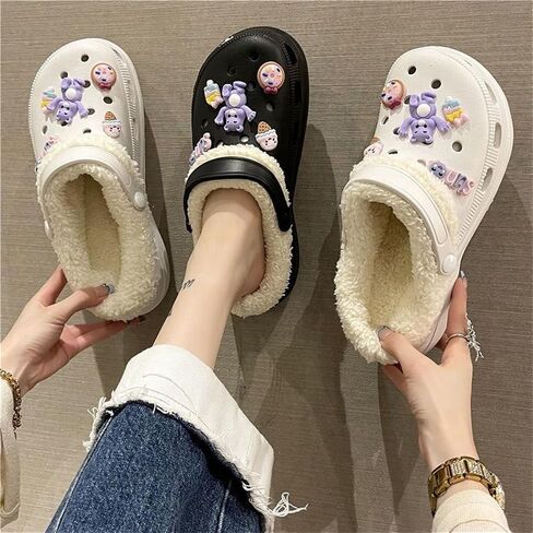 Winter Warm Fur Insoles, 2 Pairs Unisex Home Slippers Inserts, Removable Washable for Shoes, Boots, Slippers. (Black + White, 6.5-7) in Saudi Arabia