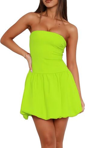 Hupplle Womens Brandless Mini Bubble Dress مثير قبالة أنبوب الكتف أعلى خط يخرج من الفساتين الصيفية الصيفية النادي in Kuwait