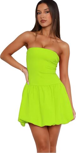 Hupplle Womens Brandless Mini Bubble Dress مثير قبالة أنبوب الكتف أعلى خط يخرج من الفساتين الصيفية الصيفية النادي in Kuwait