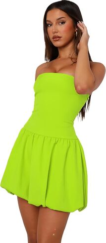 Hupplle Womens Brandless Mini Bubble Dress مثير قبالة أنبوب الكتف أعلى خط يخرج من الفساتين الصيفية الصيفية النادي in Kuwait