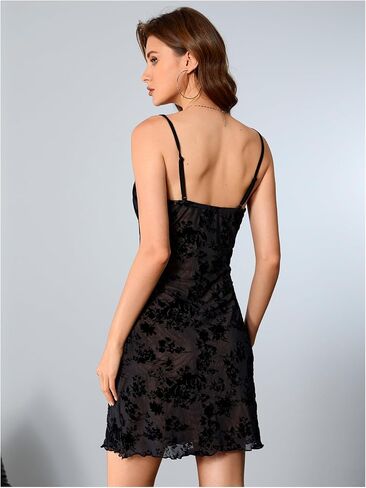 Milumia Women's Floral Mesh Cami Dress Tie Bront Ruched Bust Bust Strings Strings Short in Saudi Arabia