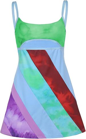 Aopwsrlyi Women's Spaghetti Strap Mini Dress Sexy Sleeveless Backless Colorful Print Summer Going Out Club Party Dress in Kuwait