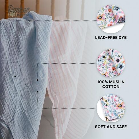 Parker Baby Co. Swaddle Blankets - Pack of 3 of 100% Cotton Muslin Swaddle Blankets for Baby Boys and Girls - Unisex/Gender Neutral - Classics Set in Kuwait