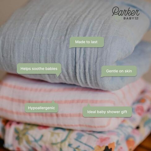 Parker Baby Co. Swaddle Blankets - Pack of 3 of 100% Cotton Muslin Swaddle Blankets for Baby Boys and Girls - Unisex/Gender Neutral - Classics Set in Kuwait