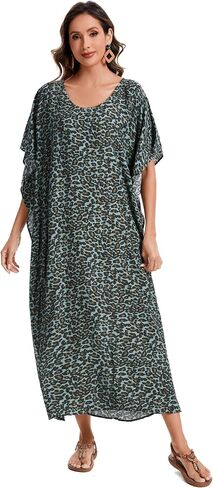 Beautybatik Boho Animal Stripe Print Plus Size Women Kimono Kaftan Maxi Long Sleeve Beach Cover Up Loungewear Dress XL to 4X in Kuwait