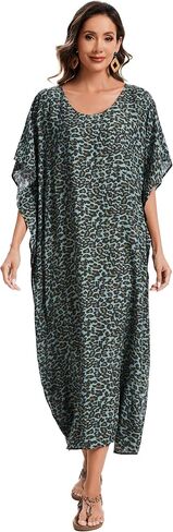 Beautybatik Boho Animal Stripe Print Plus Size Women Kimono Kaftan Maxi Long Sleeve Beach Cover Up Loungewear Dress XL to 4X in Kuwait