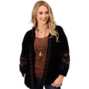 Roper Womens Black Polyester Velvet Open Front Stlazer in Saudi Arabia