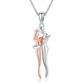 Hug Couple Necklace 925 Sterling Silver Hugging Couple Pendant Necklace Valentines Anniversary Jewelry Gifts for Women Wife Lover Him and Her in Kuwait