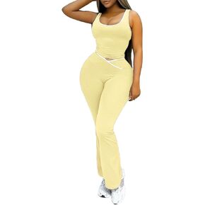 XZLUFNY 2 Piece Workout Sets for Women High Waist Legging with Color Block Sport Tank Top Gym Outfits in Kuwait