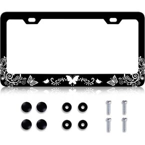 LIN KANG Hibiscus Flower License Plate Frame Tropical Hawiian Floral Black License Plate Holder Stainless Steel Auto Parts Rust-Proof Waterproof Car Decorative Tag Frame for Standard US 12x6 Inch in Kuwait