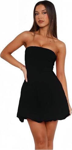 Hupplle Womens Brandless Mini Bubble Dress مثير قبالة أنبوب الكتف أعلى خط يخرج من الفساتين الصيفية الصيفية النادي in Kuwait