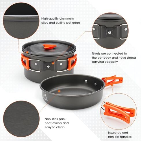 15pcs Camping Cookware Kit,Camping Cookware Mess Kit with 3500W Stove,Pot,Pan,Kettle Set with Stainless Steel Cup,Forks Knives Spoons for Hiking,Camping,Outdoor Cooking and Picnic in Kuwait