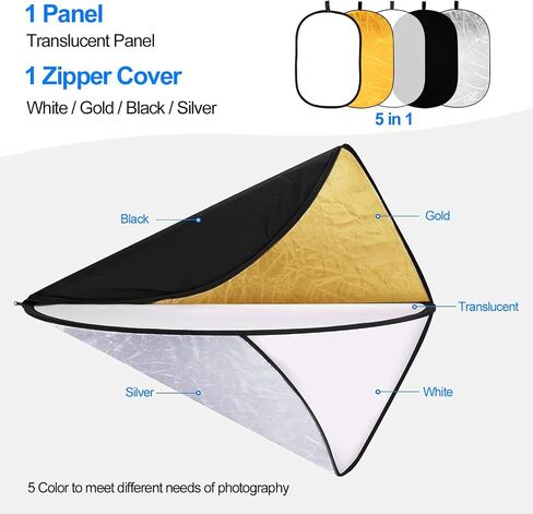 EMART 24'' x 36''(60 x 90cm) 5 in 1 Photo Collapsible Photography Reflector with Bag, Large Oval Portable Panel for Studio Video, Portraint, Outdoor Shooting -Translucent, White, Silver, Gold, Black in Saudi Arabia