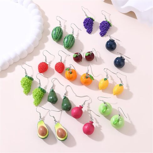 Cute 3D Fruit Dangle Earrings for Women Resin Imitation Food Drop Earrings Acrylic Strawberry Grape Orange Avocado Lemon Earrings Jewelry Gift- in Saudi Arabia