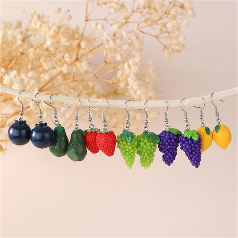 Cute 3D Fruit Dangle Earrings for Women Resin Imitation Food Drop Earrings Acrylic Strawberry Grape Orange Avocado Lemon Earrings Jewelry Gift- in Saudi Arabia
