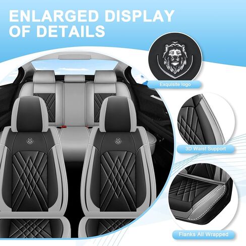 Seat Covers Full Set Custom Fit for Nissan Rogue 2007-2025,Standed 5 Seats Full Coverage Waterproof Leather Seat Cover for Car, Non-Slip Car Seat Cushion(Black Gray) in Kuwait
