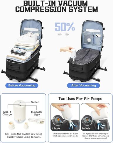 wepadre Vacuum Backpack Travel with Pump Travel Backpack with Vacuum System Expandable Vacpack Compression Backpacks for Travel Easy Vac Pack Carry on Luggage in Kuwait