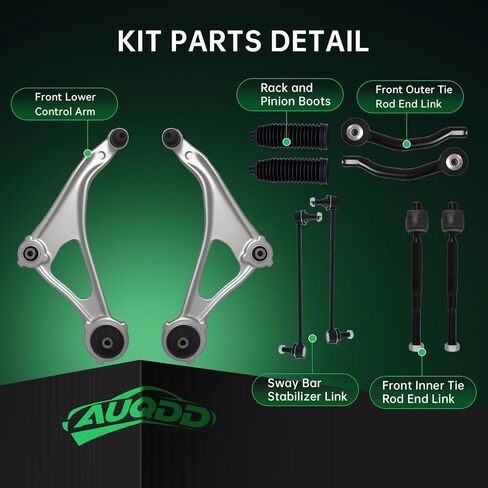 AUQDD 10Pc Front End Kit Fit For 2015-2018 Ni-ssan Altima, 2016-2023 Maxima, 2 Lower Control Arm w/Ball Joint 2 Sway Bar Link 4 Outer & Inner Tie Rod End 2 Boots (# K622838 K750282 EV801066 ES801196) in Saudi Arabia