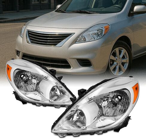AKKON - FIT 2012 2013 2014 NISASN Versa Sedan 12-14 Halogen Type Heactlips Headlamp Presective Chrome Driver - Passenger in Kuwait