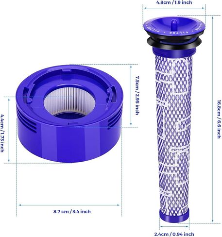 2 بدائل مرشح الفراغ في Dyson V10 Cyclone Series ، V10 Animal ، V10 Absolute ، V10 Total Clean ، SV12 ، Dyson Replans Filters الجزء رقم 969082-01 (مرشحان حزمة و 1 فرشاة نظيفة) in Kuwait