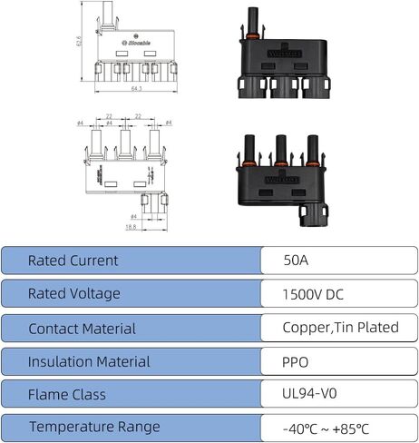 Solar Branch Connector IP68 1500V FMM+MFF, Y Connector for Parallel Connection Between Solar Panels, 1 Pairs (2 to 1) in Kuwait