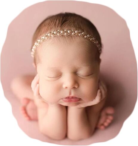 Zeroest Newborn Photography Props Baby Girl Photoshoots Pearl Headbands Infant Girl Photo Posing Beaded Headband Props (Ivory, One Size) in Saudi Arabia