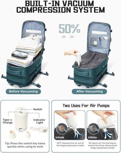 wepadre Vacuum Backpack Travel with Pump Travel Backpack with Vacuum System Expandable Vacpack Compression Backpacks for Travel Easy Vac Pack Carry on Luggage in Kuwait