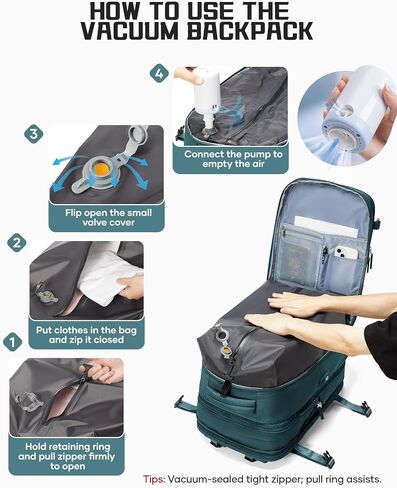 wepadre Vacuum Backpack Travel with Pump Travel Backpack with Vacuum System Expandable Vacpack Compression Backpacks for Travel Easy Vac Pack Carry on Luggage in Kuwait