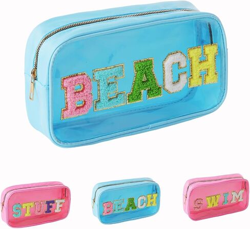 Swim Chenille Letter Makeup Bag,Waterproof Cute Women Clear Cosmetic Bags Sunscreen Organizer for Beach Pool Swimming Team Swimmers,Travel Toiletry SPF Zipper Pouches for Teen Girls (PINK-SWIM) in Kuwait