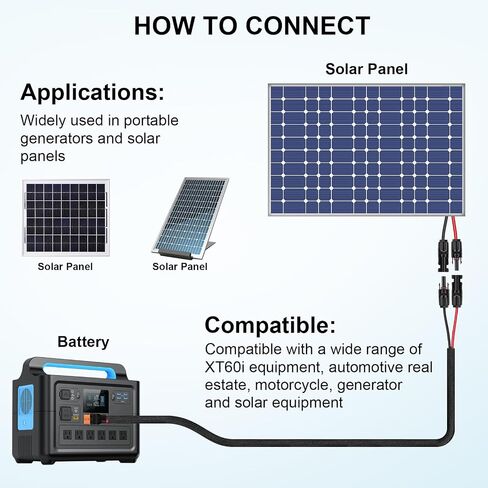 iGreely Solar Panel to XT60i Female Adapter Charging Cable for Solar Panels RV Portable Power Station Solar Generator Battery 10AWG 2Ft in Saudi Arabia