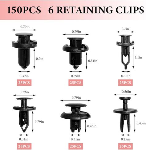 150pcs مقاطع التجنيب مصد السيارة ، مسامير تمدد 6.3 مم بحجم 6 مم 9 مم مع أدوات الإزالة ، مزاحات نايلون دفع مقاطع مقاطع للطفح. in Kuwait