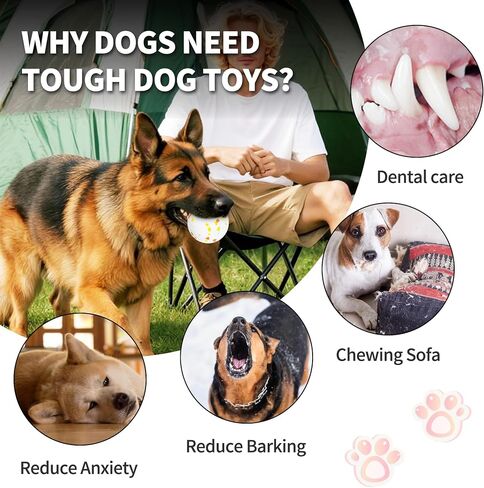 4 Pack Dog Balls, Indestructible Dog Tennis Ball Toys for Aggressive Chewers, Durable Teething Chew Toys Water Toy Fetch Balls for Large Medium Small Dogs and Puppies in Kuwait