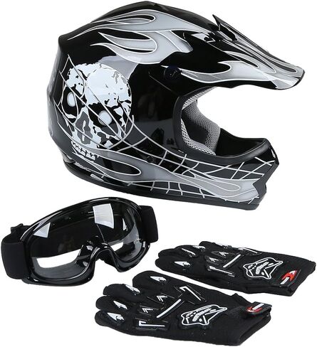 XFMT DOT Youth Kids Motocross Offroad Street Dirt Bike Helmet W/Goggles Gloves ATV MX Skull Helmet in Saudi Arabia